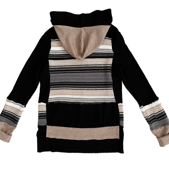 HANDMADE Striped Patchwork Cowl Neck Hoodie Sweater - Picture 9 of 11